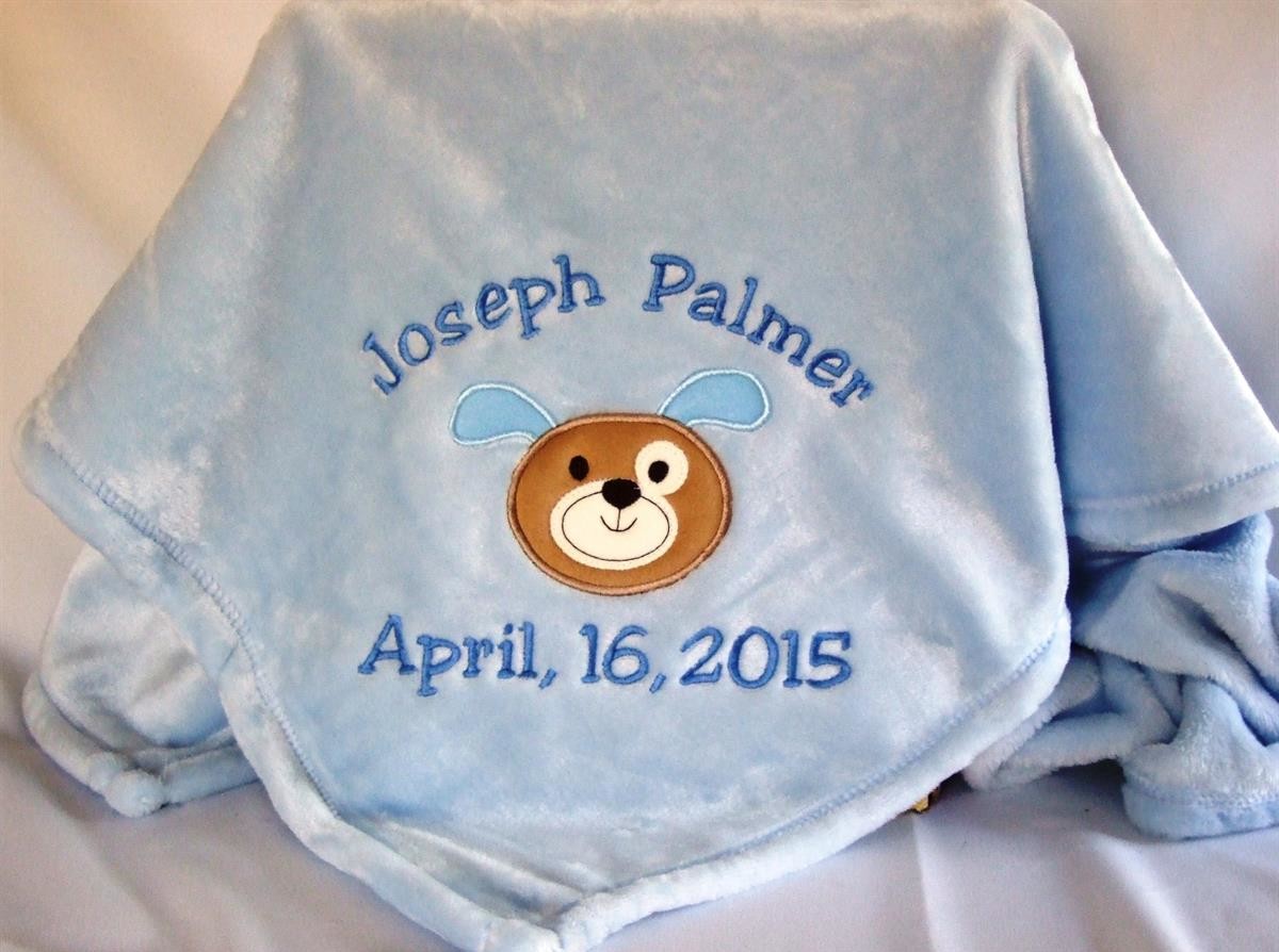 Personalized baby blanket with puppy applique TMF1002