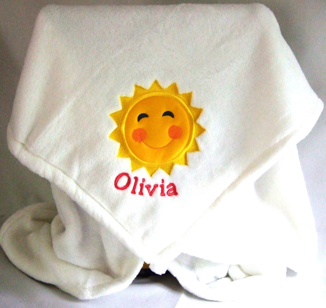 Personalized baby blanket with sun appliqueTMF1004