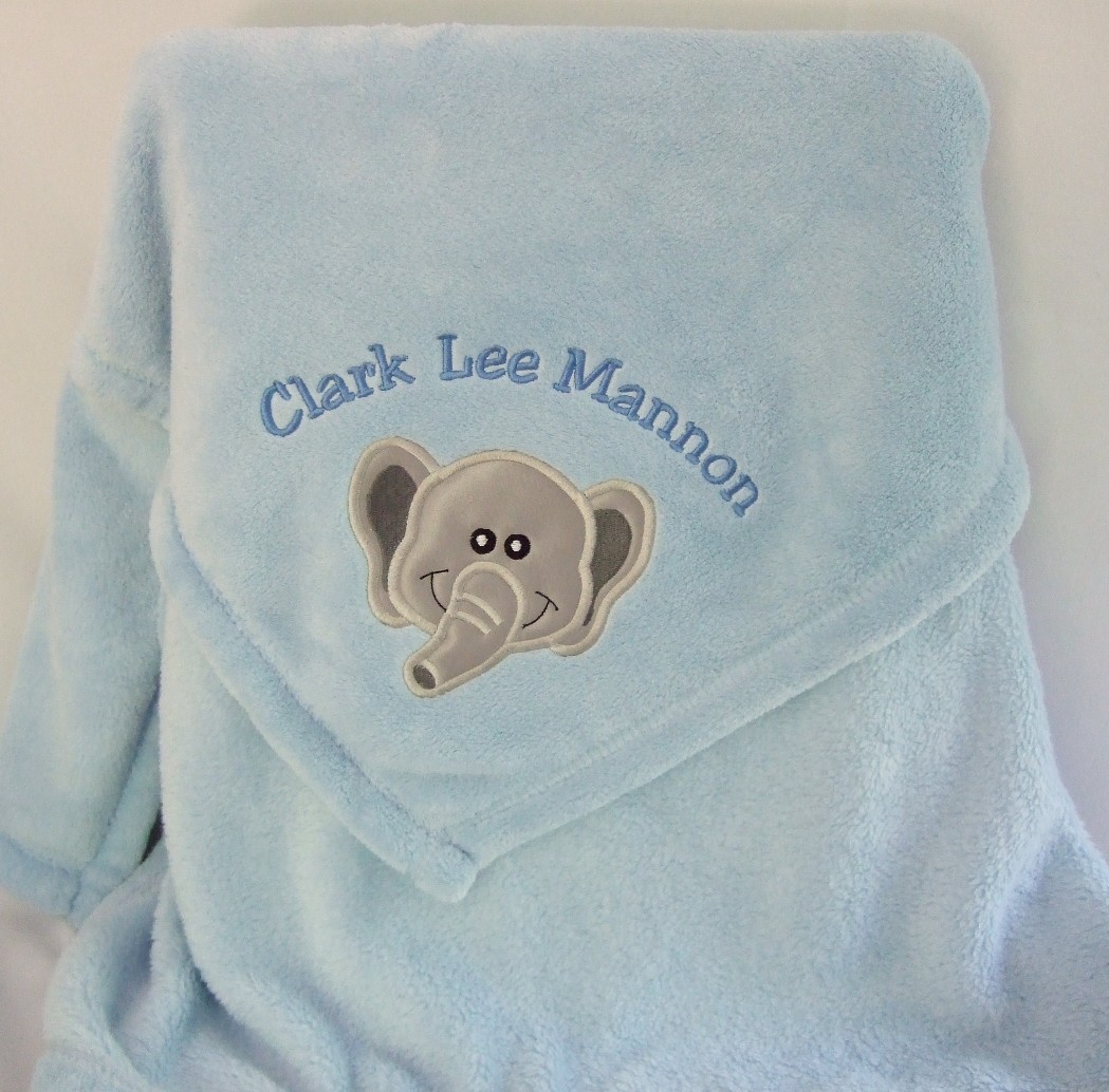 Personalized baby blanket with elephant applique TMF1006