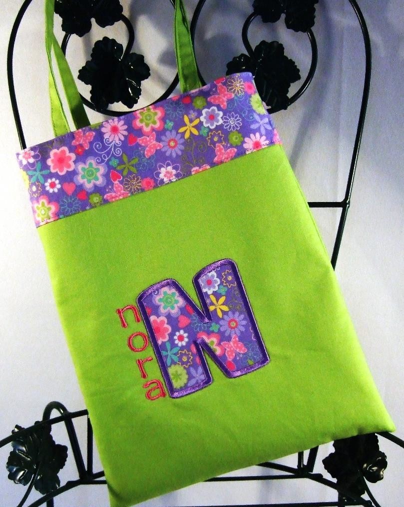 Personalized  lime green girls purse with floral trim