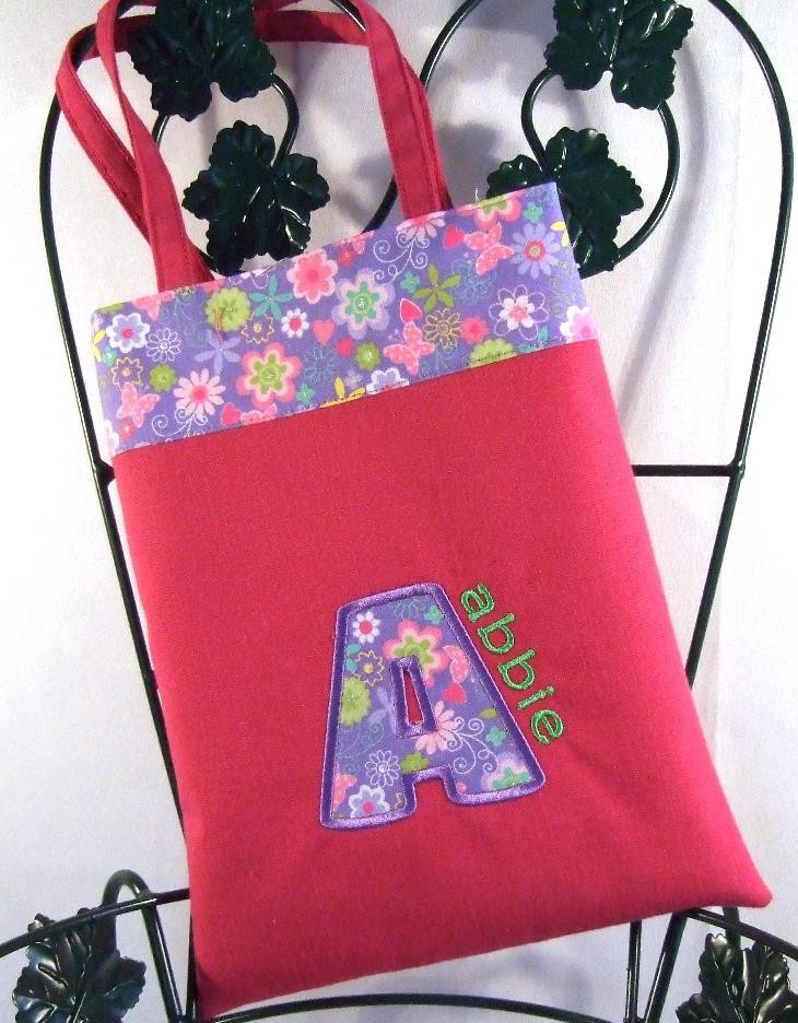 Personalized  hot pink girls purse with floral trim