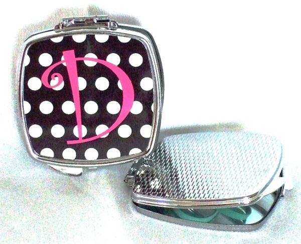 Polka dot initial  compact mirror