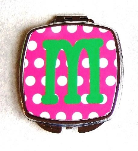 Polka dot initial  compact mirror