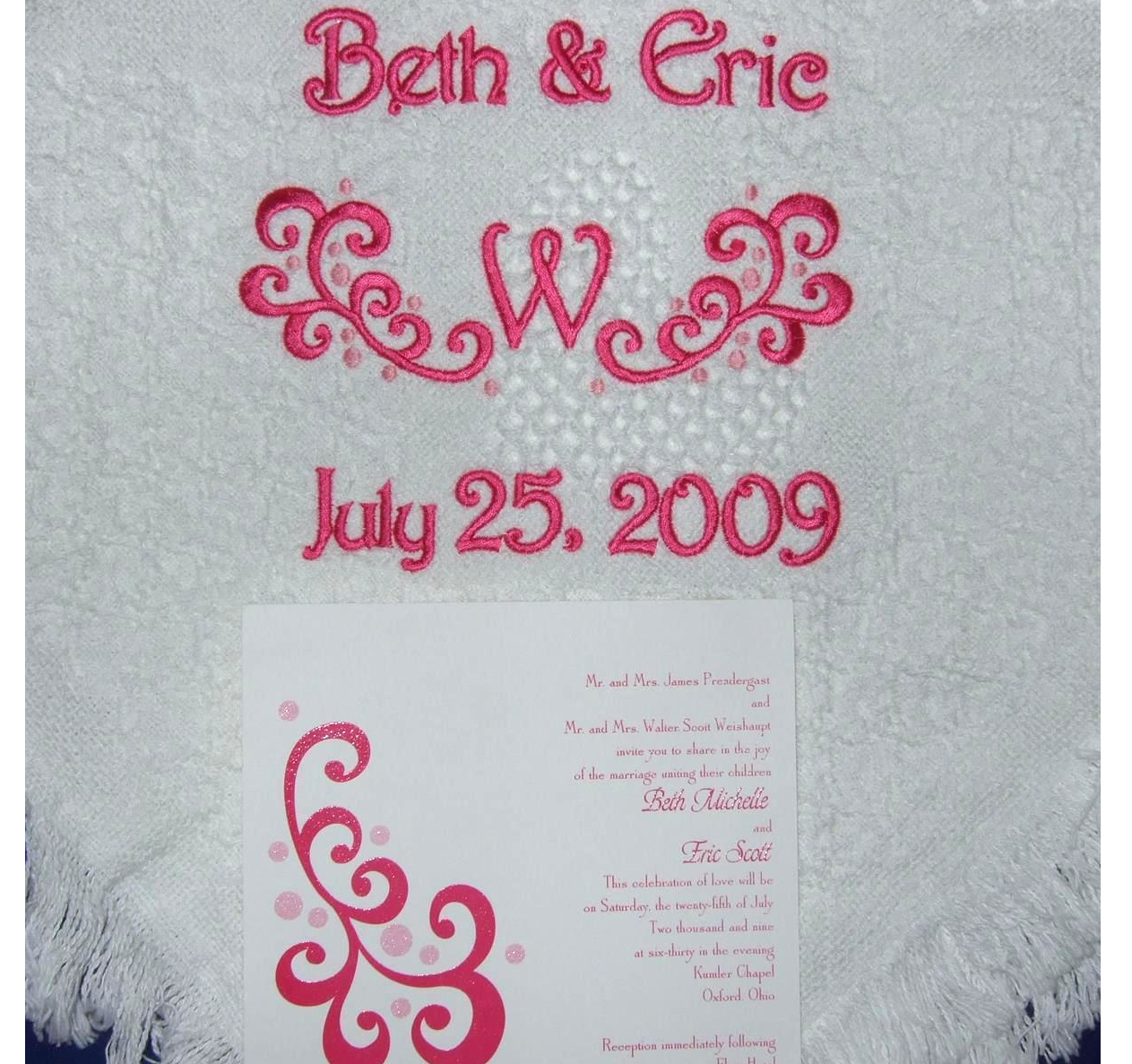 Woven heart wedding blanket with scroll and dots from wedding invitation