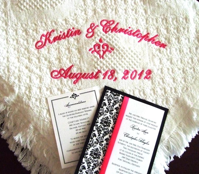 Wedding blanket with element from invitation names and date