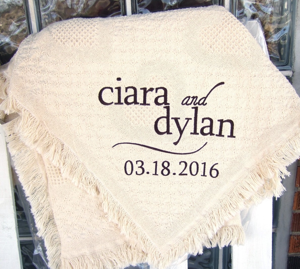 Personalized wedding blanket with swish