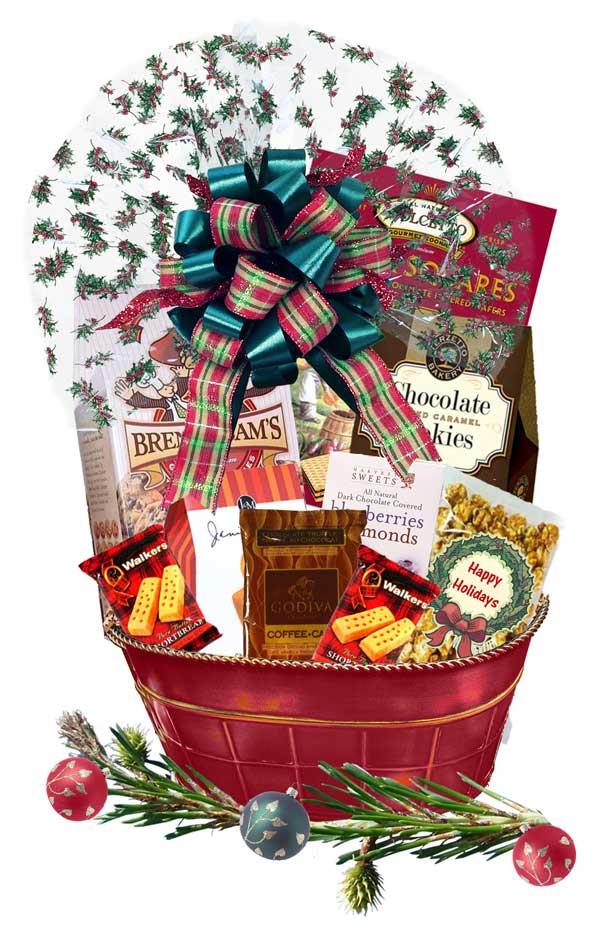  HAPPY HOLIDAYS Gift Basket, Chocolate Covered Pretzel Gift [4  Flavors] Gourmet Holiday Gift
