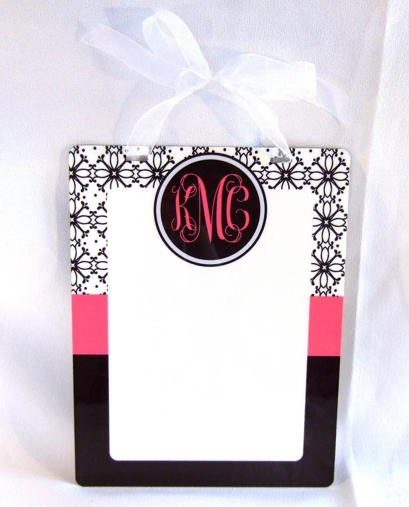 Black and white floral print with pink accent Dry Erase board
